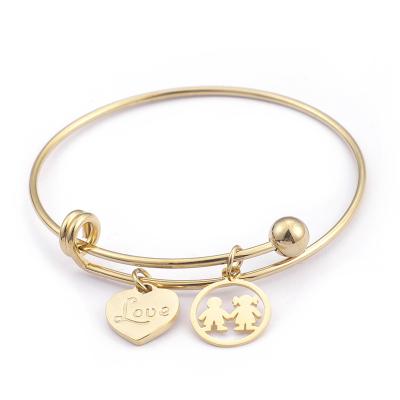 China Hiphop love charm girl and boy small around Dsic heart accessories bracelet gift wholesale stainless steel wire expandable bracelet for sale