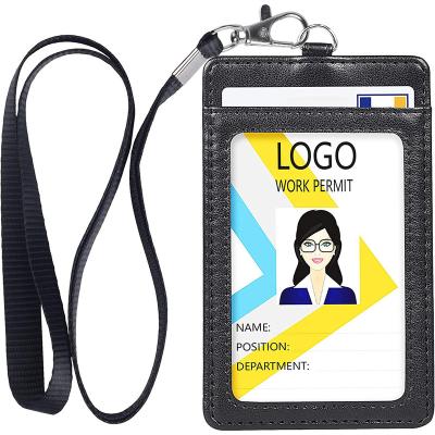 China Fashion High Quality Custom PU Leather badge holder Name ID Card Holder with 1 Clear ID Window & 1 Credit Card Slot Vertical for sale