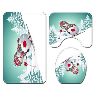 China Sustainable Top Selling Digital Printing Polyester Christmas Snowman Series Waterproof Shower Curtains 4 Sets for sale