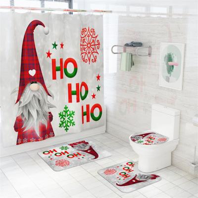 China Newest Sustainable Design 4pcs Christmas Season 3D Polyester Shower Curtain Set for sale