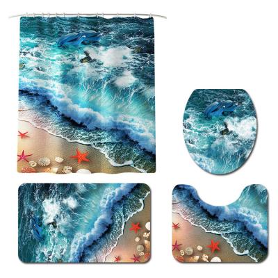 China Sustainable Fashion Design 4pcs Bathroom Cover Set Waterproof Shower Curtains for sale