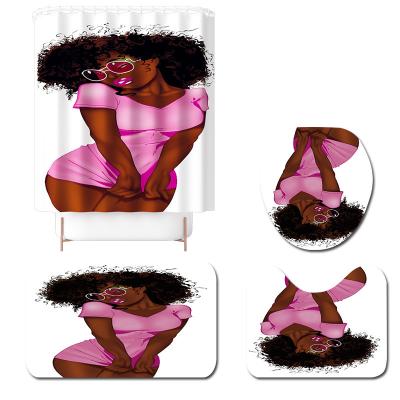 China Sustainable Hot Selling Custom Made Black Girl Print African American Shower Curtain Set for sale