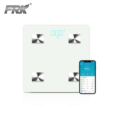 China 6mm Glass Platform Frk Personal Smart Black Blue Tooth Bathroom Body Fat Scale With App for sale