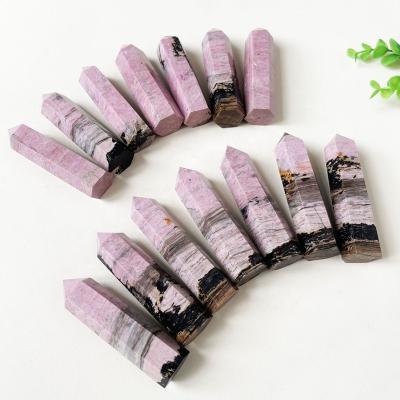 China Europe Wholesale Crystal Tower Healing Stones Natural Stone Pink Rhodonite Tower Point For Decoration for sale