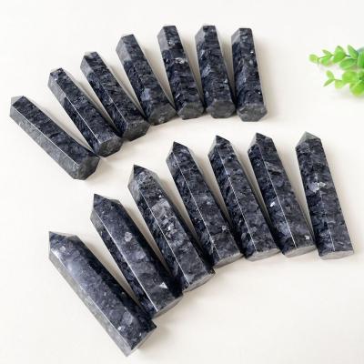 China Europe Wholesale 9-11cm Flash Larvikite Tower Fengshui Healing Stones Larvikite Quartz Point For Decoration for sale