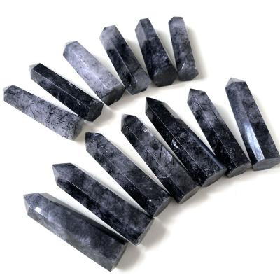 China Europe 9-11cm Natural Rutile Quartz Wand Black Rutilated Quartz Point Tower For Meditation Decoration for sale