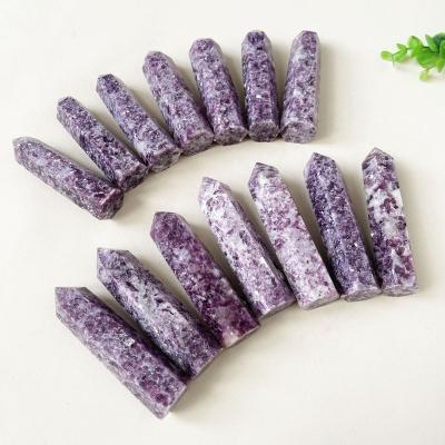 China Europe High Quality Polished 9-11cm Purple Mica Point Wand Reiki Purple Lepidolite Crystal Point Tower For Home Decoration for sale