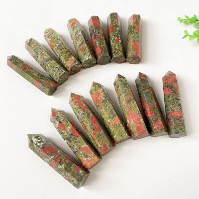 China Europe Wholesale 9-11cm Crystals Healing Stones Polished Colorful Unakite Crystal Point Tower For Sale for sale