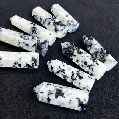 China Europe Wholesale Natural Crystal White Rainbow Moonstone Wand Point Healing Stones Moonstone Tower For Decoration for sale