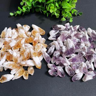 China Europe Wholesale Bulk Natural Rock Quartz Raw Rough Healing Stones Amethyst Point Raw Citrine Points for sale