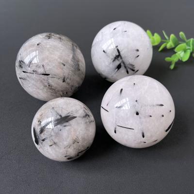 China Europe Wholesale Crystals Healing Stones Loose Gemstones Rutile Quartz Black Tourmaline Quartz Crystal Sphere For Decoration for sale