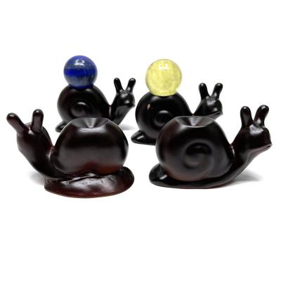 China Europe Wholesale Unique Lucky Feng Shui Sphere Holder Base Wooden Stand Snail Shape Crystal Sphere Stand for sale