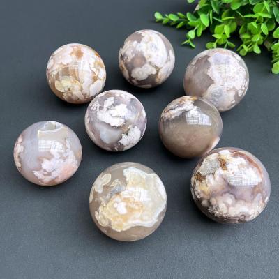 China Europe Wholesale Natural Polished Cherry Blossom Agate Sphere Healing Stones Energy Home Decor Flower Agate Sphere for sale