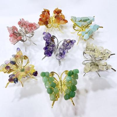 China Europe Natural Amethyst Butterfly Healing Rose Quartz Crystal Chips Butterfly for Decoration Ornaments for sale