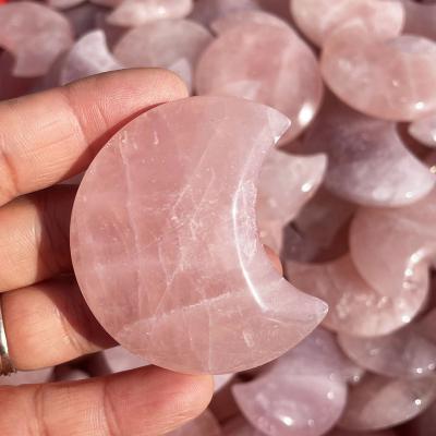 China Europe Wholesale Natural Gemstone Hand Carved Crystal Rose Quartz Moon for sale