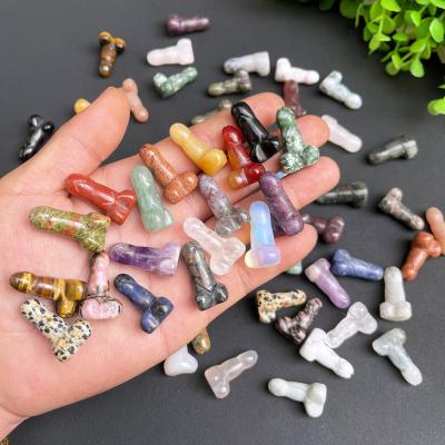 China Europe Wholesale Natural Mini Crystal Dildo Semi-precious Stone Crafts Hand-carved Mixed Quartz Crystal Penis for sale