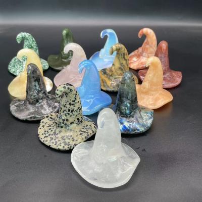 China Europe Semi-precious Stone Crafts Polished Different Stones Crystal Wizard Hat for Gifts for sale