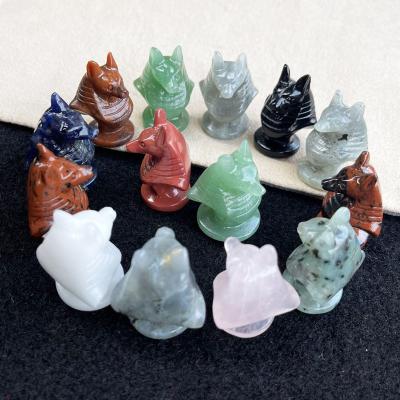 China Europe Natural Semi-precious Stone Crafts Crystal Carved Religious Statue Folk Crafts Art Sculpture Obsidian White Jade Anubis Statue for sale