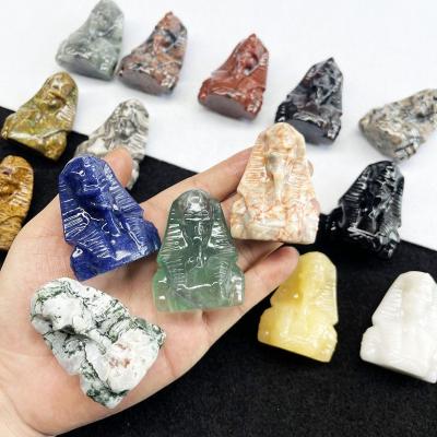 China Europe Wholesale Natural Crystal Crafts Sodalite Yellow Calcite Egyptian Pharaoh Carving For Home Ornament for sale