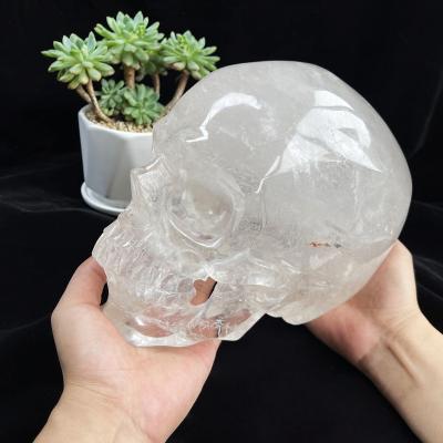 China Europe Customized Semi-precious Stone Crafts Realistic Crystal Skulls Carving Folk Crafts Huge Large Clear Quartz Crystal Skulls for sale