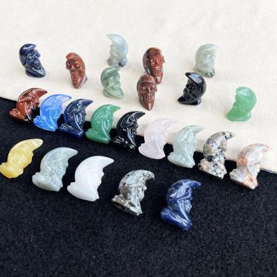 China Europe Carved Rose Crystal Moon Skulls Healing Stones Quartz Crystal Moon Face Carving For Home Decor for sale