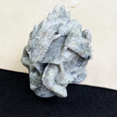 China Europe Customized Hand Carving Crafts Quartz Dragon Skulls Healing Natural Labradorite Crystal Skulls for sale