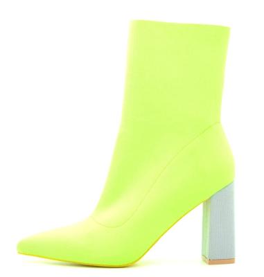 China Lightweight Customize Neon Color Cotton Stretch Fabrics Elastic Wool Yarn Elastic Square Heel High Heels Pointed Toe Women Ankle Boots for sale