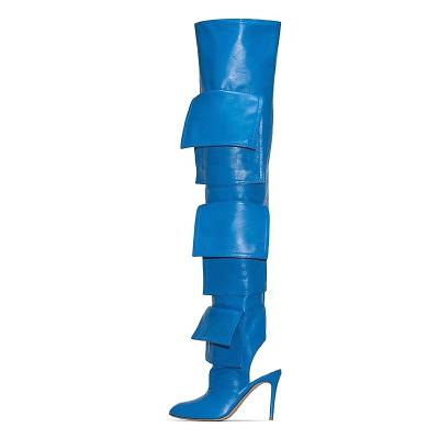 China Blue Summer High Heel Boots Thigh High Anti-slippery Over The Knee With Novel Bags Without Heel Chunk Brand Design Famous Wholesale Price for sale