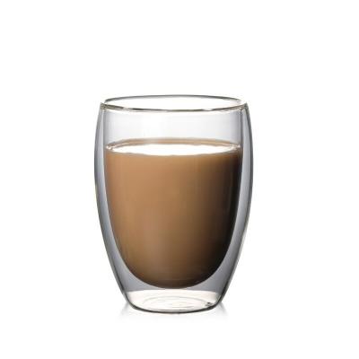 China Viable Modern Simple Clear 250ml Glasses Mug Coffee Mug Transparent Wall Gift Tea Beer Double Shaped Glass Mug for sale