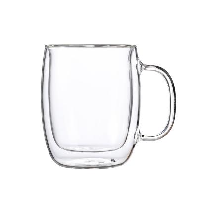 China 450ml Creative Cute Viable Clear Glasses Mug Milk Coffee Mug Transparent Wall Gift Tea Beer Double Shaped Glass Cup for sale