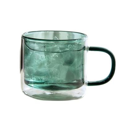 China High Viable Clear Glass Cup Coffee Mug Water Color Borosilicate Glass Green Tea Mug With Handle Double Wall Glass Mug for sale