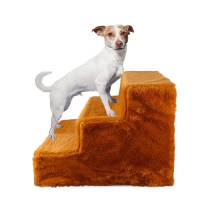 China New designed sustainable pet steps Assemblable 3 steps dog ladder stairs for beds, small dog ramps with removable plush cover for doggie, for sale