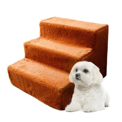 China Hot-selling Sustainable Assemblable Pet Stairs 3 Steps Dog Ladder Stairs For Beds, Small Dog Ramps With Removable Plush Cover For Doggie, for sale