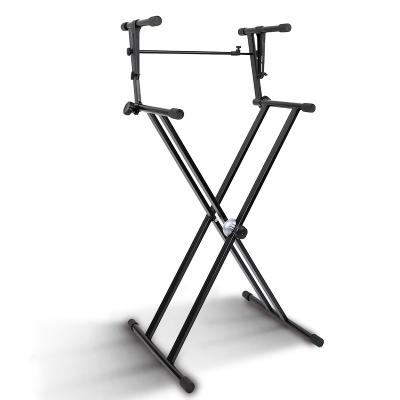 China Folding 2 Tier Double-X Keyboard Stand Double-X Heavy Duty Adjustable Digital Piano Stand with 2tiers for sale