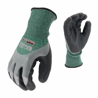 China Cut Resistant High Quality Nitrile Foam Coated Green HPPE Liner Cut Resistant Safety Gloves for sale