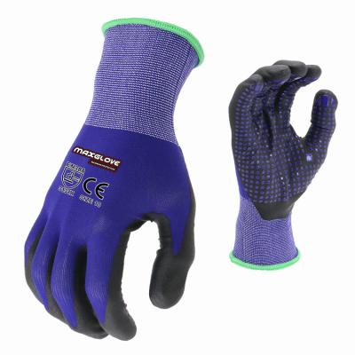 China Flexible Customize Industrial Protective Nitrile Palm Coated Dotted Anti-Slip Work Gloves for sale