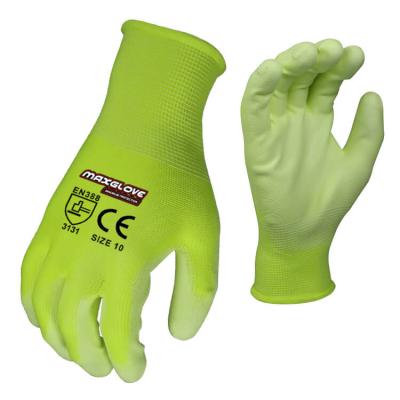 China Flexible Green Knit Soft Flexible Shell 13 Gauge Green Polyester PU Coated Glove Abrasion for sale