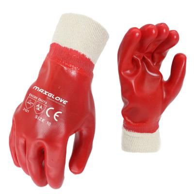 China oil & Customized Red Gas Work Heavy Duty Chemical-Resistant PVC Coated Gloves for sale