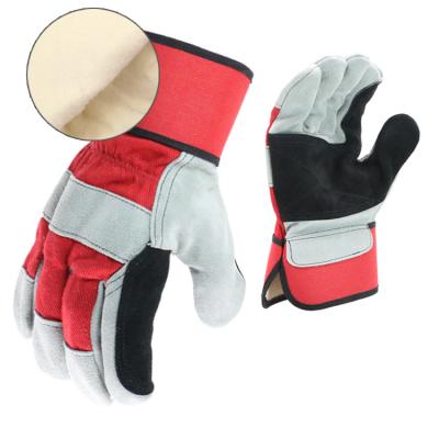 China Heavy Duty Leather Double Palm Work Red Customized Cow Split Leather Safety Gloves for sale