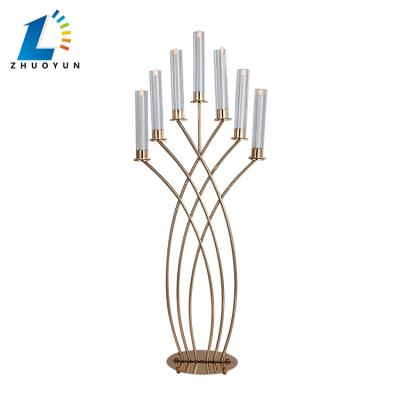 China Luxury Handmade Style Gold Metal Frame Candlestick Wedding Centerpieces Decoration Candle Holder for sale