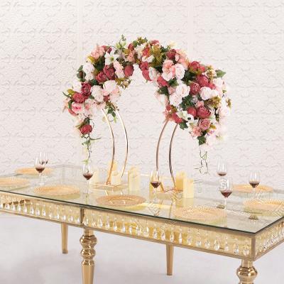 China Iron wedding center decoration props gold plating flower fan-shaped shelf on the table for sale