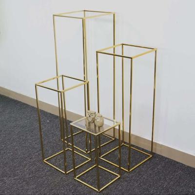 China Iron+arcylic Event Rectangle Frame Centerpieces Flower Stand For Wedding Table Decoration With Arcylic Top for sale