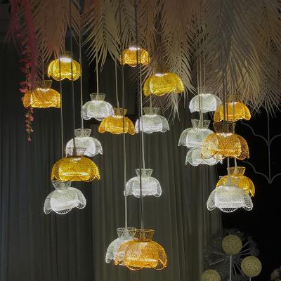 China Wedding Party Event Decoration 10 Heads Iron Mushroom Pendant Lamp Wedding Props Wedding Center Stage Ceiling Decoration Supplies for sale