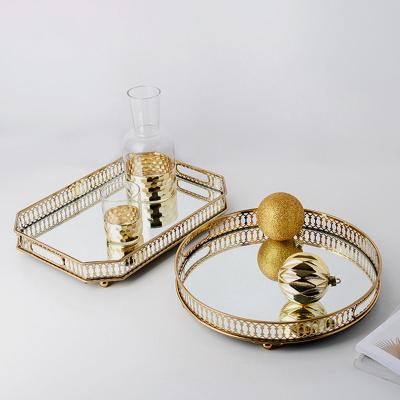 China Gold Metal Mirror Tray Metal Decorative Tray Jewelry Perfume Storage Box Makeup Tray for sale