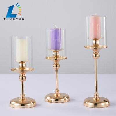 China Zhuoyun Gold Metal Wedding Handmade Luxury Glass Table Decoration Handmade Candle Holder for sale