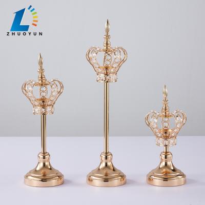 China New Product Table Centerpiece Party Wedding Decoration Handmade Metal Gold Crown Candle Holder for sale