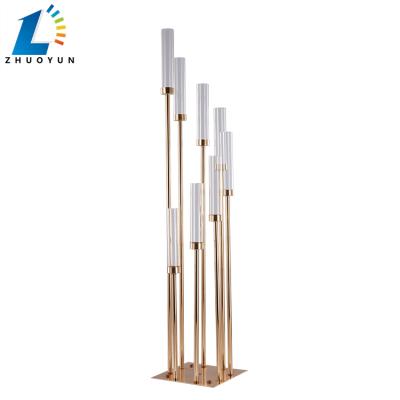 China Party/Wedding Decoration Factory Gold Glass Candle Holder/Modern Direct 8AM Wedding Candelabra Metal Table Decoration for sale