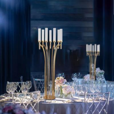 China Weddings factory direct 8am glass tube candlestick party wedding decoration gold candelabra centerpiece for sale