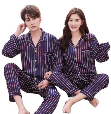 China New Spring Couples Leisure QUICK DRY Pajamas And Comfortable Couples Long Satin Pajamas for sale