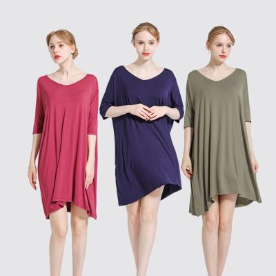 China QUICK DRY Women Plus Size Sleep Dress Solid Nightgown Summer V Neckline Casual Modal Nightgowns for sale